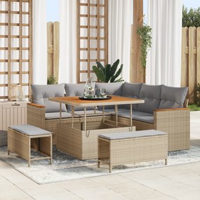vidaXL Σετ Καναπέ Κήπου 8 Τεμαχίων με Μαξιλάρια Μπεζ Πολυρατάν