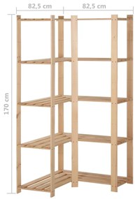 vidaXL Γωνιακή Ραφιέρα 5 Επιπέδων 82,5x82,5 x170 εκ. Μασίφ Ξύλο Πεύκου