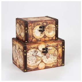 Διακοσμητικά Κουτιά Ξύλινα Σχέδιο Χάρτης Σετ 2τμχ 20x14x12cm 752-17011 Estheti-752-17011-Καφέ 752-17011