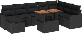 vidaXL Σετ Καναπέ Κήπου με αποθήκευση 9 pcs Μαύρο Πολυ ράταν