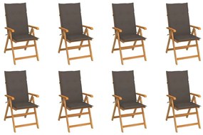 Καρέκλες Κήπου Ανακλινόμενες 8 τεμ. Μασίφ Ξύλο Teak &amp; Μαξιλάρια - Μπεζ-Γκρι