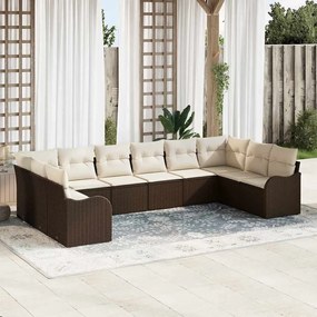 vidaXL Σετ Καναπέ Κήπου με μαξιλάρι 10 pcs Καφέ Πολυ ράταν