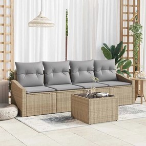 vidaXL Σετ Καναπέ Κήπου 5 Τεμαχίων με Μαξιλάρια Μπεζ Πολυ Ράτταν