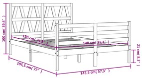 Πλαίσιο Κρεβατιού με Κεφαλάρι Γκρι 140 x 190 εκ. από Μασίφ Ξύλο - Γκρι