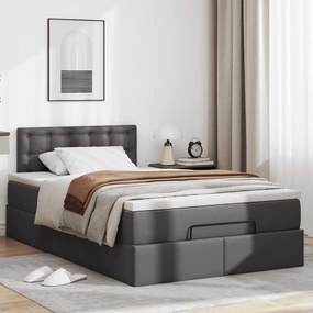 vidaXL Οθωμανικό κρεβάτι με στρώματα &amp; LEDs Γκρι Faux Leather