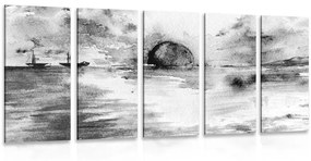 Εικόνα 5 μερών ηλιοβασίλεμα στη θάλασσα σε ασπρόμαυρο - 100x50