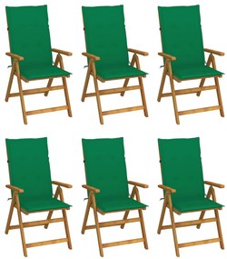 Καρέκλες Κήπου Πτυσσόμ. 6 τεμ. Μασίφ Ξύλο Ακακίας με Μαξιλάρια - Πράσινο