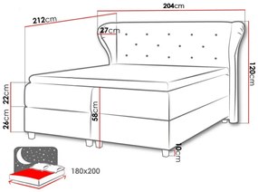 Κρεβάτι continental Baltimore 123, Διπλό, Continental, Γκρι, 180x200, Ταπισερί, Τάβλες για Κρεβάτι, 204x212x120cm, 170 kg, Στρώμα: Ναι | Epipla1.gr