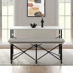 Stewehome Σετ Τραπεζιού και Καρεκλών Bench Με Μαξιλάρια / Λευκό / 120x32x45 cm
