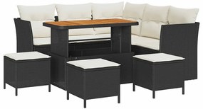 vidaXL Σετ Καναπέ Κήπου Ρυθμιζόμενο ύψος 9 pcs Μαύρο συνθετικό ρατάν