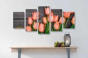 Εικόνα 5 μερών με γοητευτικές πορτοκαλί τουλίπες σε ξύλινο φόντο - 200x100