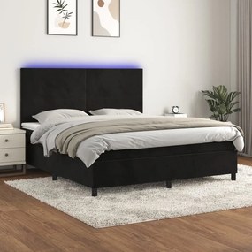 Κρεβάτι Boxspring με Στρώμα & LED Μαύρο 160x200 εκ. Βελούδινο