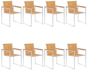 vidaXL Καρέκλες Κήπου 8 τεμ. από Μασίφ Ξύλο Teak/Ανοξείδωτο Ατσάλι