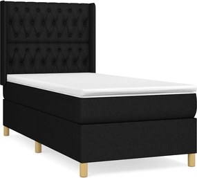 vidaXL Κρεβάτι Boxspring με Στρώμα Μαύρο 100 x 200 εκ. Υφασμάτινο