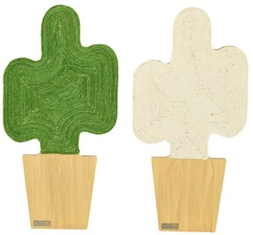 PawHut Σετ 2 Τροχιστές Κορμούς για Γάτες, Σχέδιο Κάκτου για Επιτοίχια Τοποθέτηση, 30 cm x 60 cm, Δρυς+Λευκό+Πράσινο