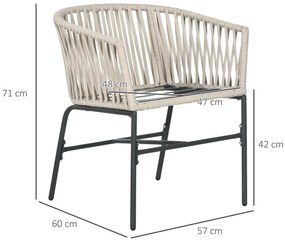 Outsunny Σετ 2 καρεκλών βεράντας, στυλ Boho, άνετο κάθισμα, μαξιλάρια καθίσματος, πλενόμενο κάλυμμα, μεταλλικό πλαίσιο, μπεζ