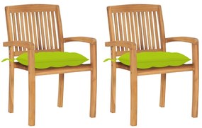 vidaXL Καρέκλες Κήπου 2 τεμ. από Ξύλο Teak με Φωτ. Πράσινα Μαξιλάρια