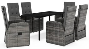 vidaXL Σετ Τραπεζαρίας Κήπου 7 τεμ. Γκρι με Μαξιλάρια
