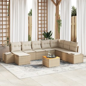 vidaXL Σετ Καναπέ Κήπου 9 pcs Μπεζ και Λευκό Ρατάν και Πολυεστέρας