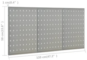 Πλάτες Εργαλείων Τοίχου Διάτρητες 3 τεμ. 40 x 58 εκ. Ατσάλινες - Γκρι