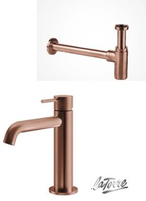 La Torre ELLE 316 Rose Gold Brushed PVD ΣΕΤ Σιφών με αποσπώμενο πώμα καθαρισμού+Μπαταρία Νιπτήρος με βαλβίδα