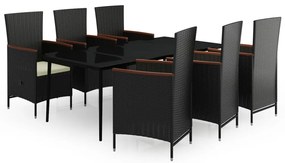 vidaXL Σετ Τραπεζαρίας Κήπου 7 Τεμαχίων Μαύρο με Μαξιλάρια