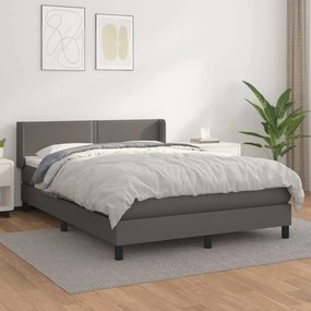 VidaXL Κρεβάτι Boxspring με Στρώμα Γκρι 140x190εκ. από Συνθετικό Δέρμα