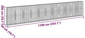 Συρματοκιβώτιο με Κάλυμμα 1100x50x200εκ από Γαλβανισμένο Χάλυβα - Ασήμι