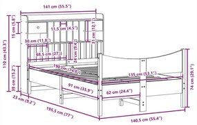 Σκελετός Κρεβατιού Χωρίς Στρώμα 135x190 εκ Μασίφ Ξύλο Πεύκου - Καφέ