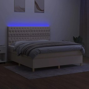 ΚΡΕΒΑΤΙ BOXSPRING ΜΕ ΣΤΡΩΜΑ &amp; LED ΚΡΕΜ 160X200 ΕΚ. ΥΦΑΣΜΑΤΙΝΟ 3135690