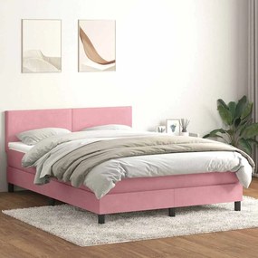 vidaXL Κρεβάτι Boxspring με Στρώμα &amp; LED Ροζ 140x210 εκ. Βελούδινο