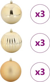 vidaXL Σετ Χριστουγεννιάτικης Μπάλλας XL 9 pcs Χρυσό Πλαστικό