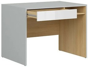 Τραπέζι γραφείου Boston BM115, Με συρτάρια, Αριθμός συρταριών: 1, 75x100x70cm, 37 kg, Γυαλιστερό λευκό, Ανοιχτό γκρι, Δρυς | Epipla1.gr