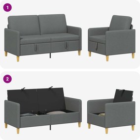 vidaXL Σαλονάκι Σετ Με Αποθηκευτικό Χώρο 2 pcs Σκούρο Γκρι Πολυεστέρας