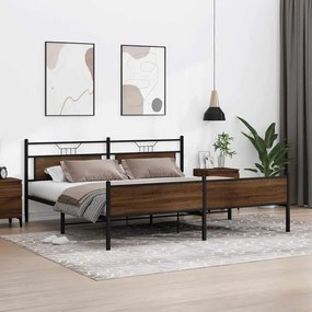 vidaXL Σκελετός Κρεβ. Χωρίς Στρώμα Καφέ Δρυς 193x201 εκ. Μεταλλικό