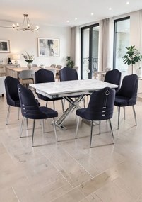 Stewehome Ορχιδέα σετ τραπεζαρίας λευκό μάρμαρο ασημί πόδια 44x45x105 cm