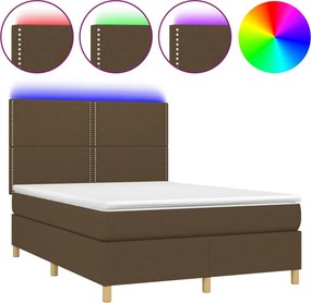 vidaXL Κρεβάτι Boxspring με Στρώμα &amp; LED Σκ.Καφέ 140x200 εκ Υφασμάτινο