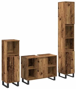 Σετ Επίπλων Μπάνιου με ράφι 3 pcs Καφέ Επεξεργασμένο ξύλο