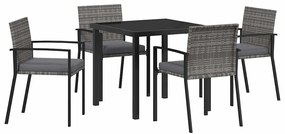 vidaXL Σέτ φαγητού για κήπο 5 pcs Γκρι Πολυ ράταν