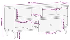 Έπιπλο Τηλεόρασης 100 x 33 x 46 εκ. από Μασίφ Ξύλο Μάνγκο - Καφέ