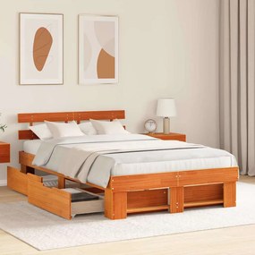 vidaXL Σκελετός Κρεβατιού Καφέ 135 x 190 cm Μασίφ ξύλο πεύκου