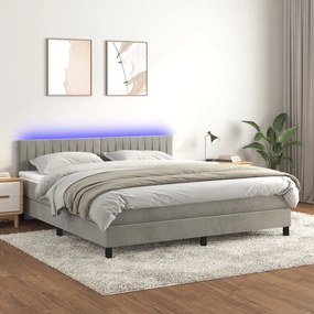 vidaXL Κρεβάτι Boxspring με Στρώμα & LED Αν.Γκρι 160x200 εκ. Βελούδινο