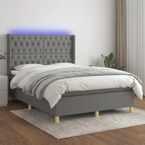 ΚΡΕΒΑΤΙ BOXSPRING ΜΕ ΣΤΡΩΜΑ &amp; LED ΣΚ.ΓΚΡΙ 140X190ΕΚ. ΥΦΑΣΜΑΤΙΝΟ 3139110