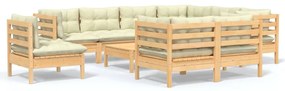 vidaXL Σαλόνι Κήπου Σετ 10 τεμ. από Μασίφ Ξύλο Πεύκου &amp; Κρεμ Μαξιλάρια