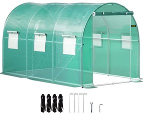 VEVOR Walk-in Tunnel Greenhouse, 12 x 7 x 7 ft Portable Plant Hot House w/ Galvanized Steel Hoops, 1 Top Beams, 2 Diagonal Poles, 2 Zippered Doors & 6 Roll-up Windows, Green