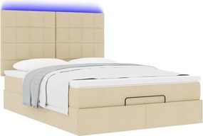 vidaXL Οθωμανικό κρεβάτι με στρώμα &amp; LEDs Cream 140x200 cm Ύφασμα