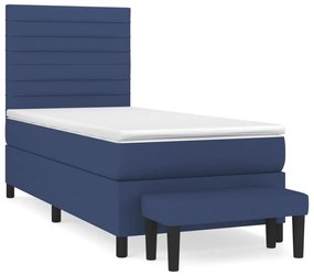 vidaXL Κρεβάτι Boxspring με Στρώμα Μπλε 90x200 εκ.Υφασμάτινο