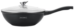 Τηγάνι wok Royalty Line RL-BW30M, 30 εκ., Μαρμάρινη επίστρωση, Επαγωγή, Μαλακές Λαβές, Μαύρο