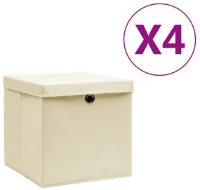 vidaXL Κουτιά Αποθήκευσης με Καπάκια 4 τεμ. Κρεμ 28 x 28 x 28 εκ.