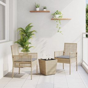 vidaXL Σετ Μπιστρό Κήπου 3 Τεμαχίων με Μαξιλάρια Μπεζ Πολυ Ράταν